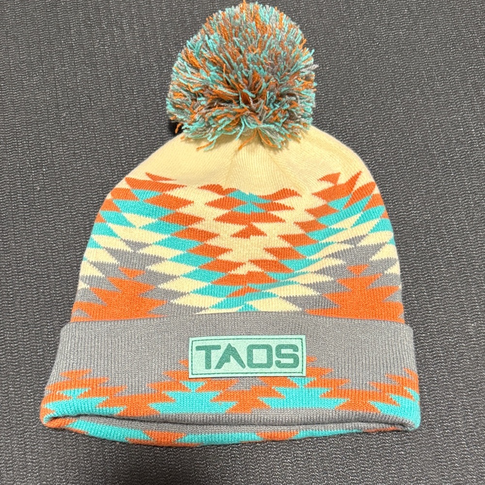 Taos Women’s Geometric Beanie - Orange, Teal, Gray